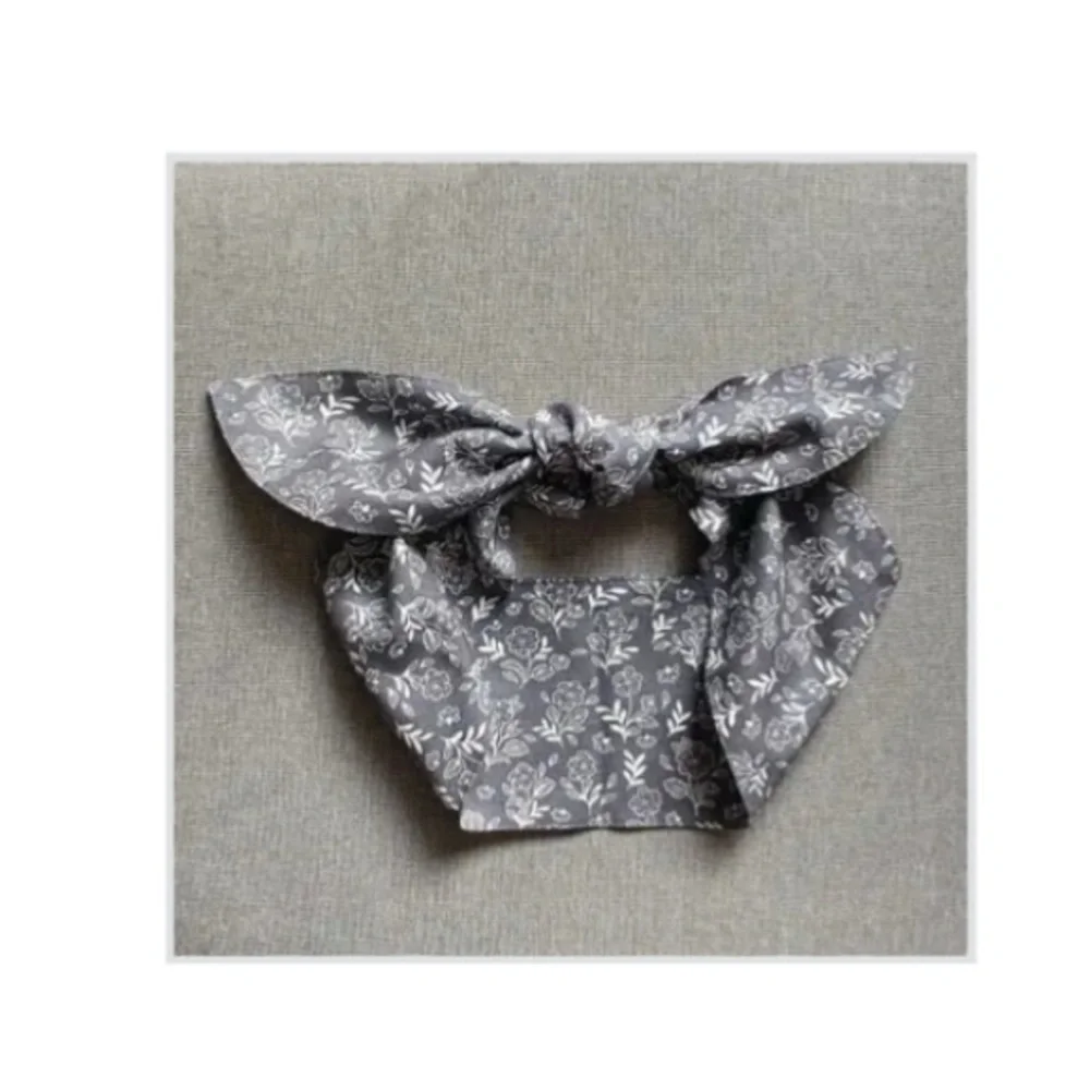 Earth Magic Grey Floral/Blue Floral Set/2 Wide Hair Tie Retro Headband Bow Wrap